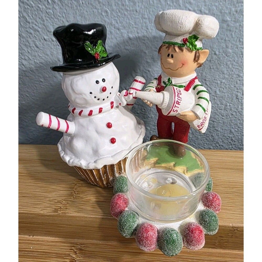 Yankee Candle Elf Baker  Decorator Snowman Cupcake   Votive Holder Retired 2012